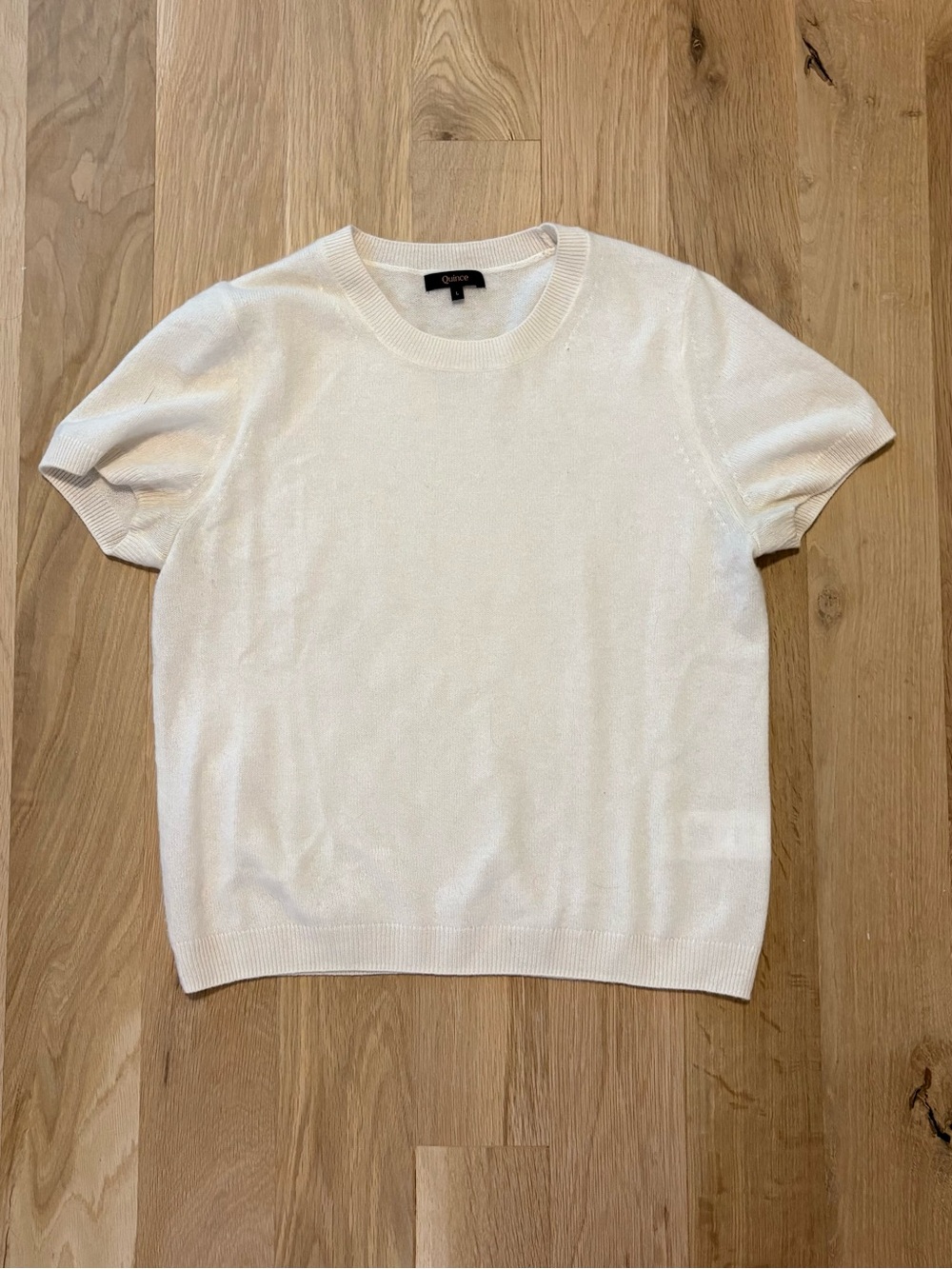 Quince Cashmere Short-Sleeve Crewneck Sweater - Ivory